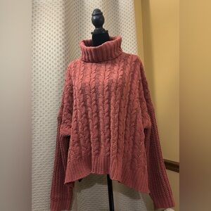 POL Cozy Cable Knit Turtleneck Sweater - Rust